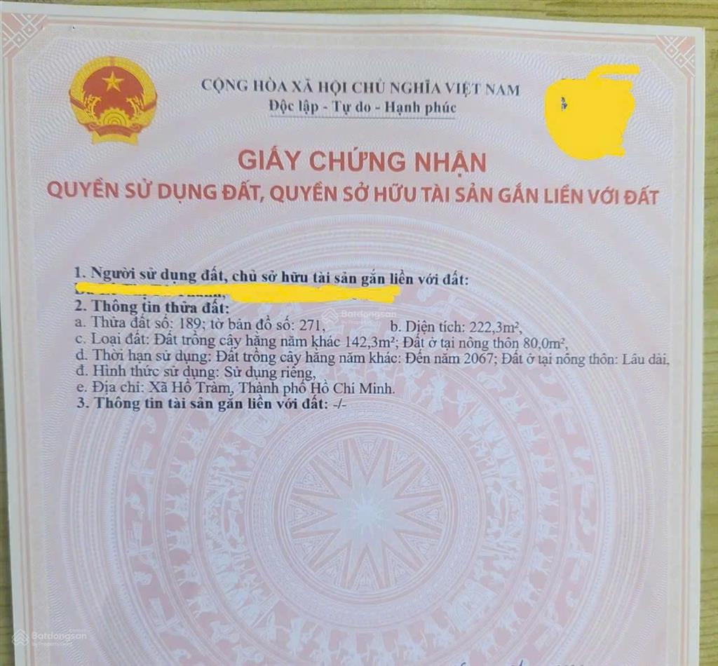 Cần tiền bán gấp lô đất mặt tiền hồ tràm giá 1,6 tỷ (có thổ cư)