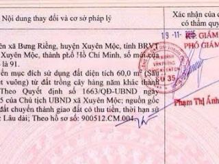 Bán đất 1017m2 sẵn 60m2 thổ cư xã xuyên mộc, tphcm. 1 tỷ 700