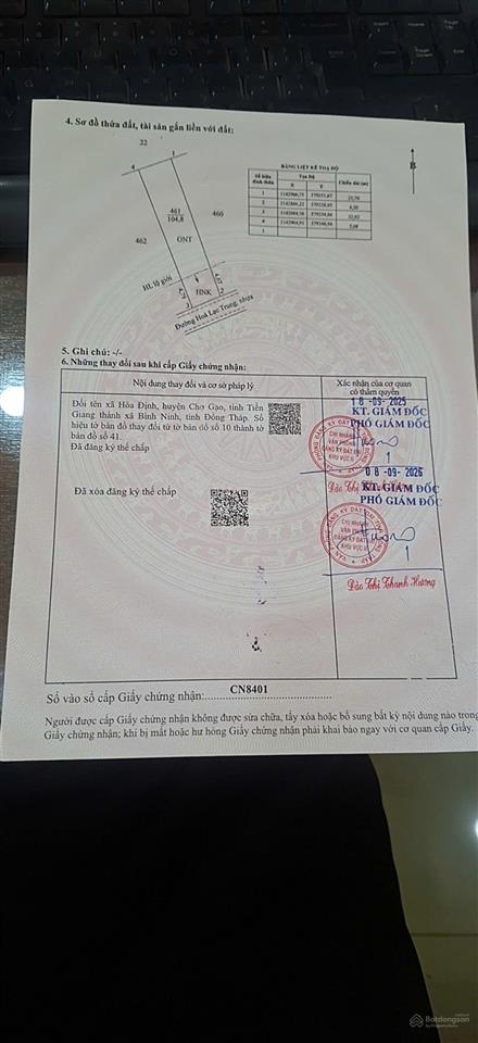 Bán lô đất 4.5 x 22 (nở hậu 5m) mặt tiền đường nhựa hoà lạc trung (vườn chanh)