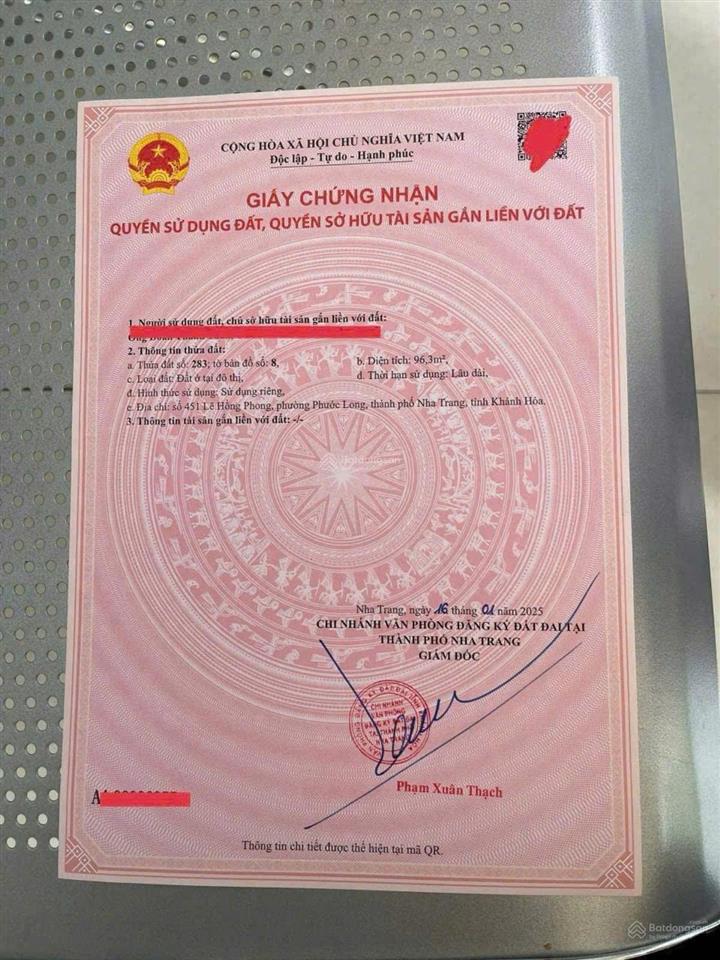 Lô đất 96m2 mặt tiền đường lê hồng phong, phước long đối diện ngân hàng acb chỉ 8,5 tỷ/ 0931 800 ***