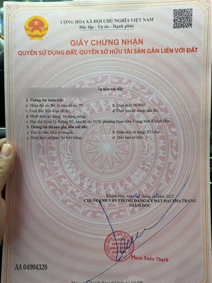Căn nhà 90m2 đường tạ xuân thu b3 kđt vcn phước hải chỉ 11 tỷ, hướng đông nam sổ hồng chuẩn chỉnh