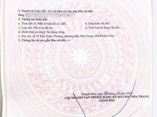 Bán đất hẻm mai xuân thưởng, vĩnh hải, nha trang. dt54m2. gần biển. hướng đông. giá3,450 tỷ