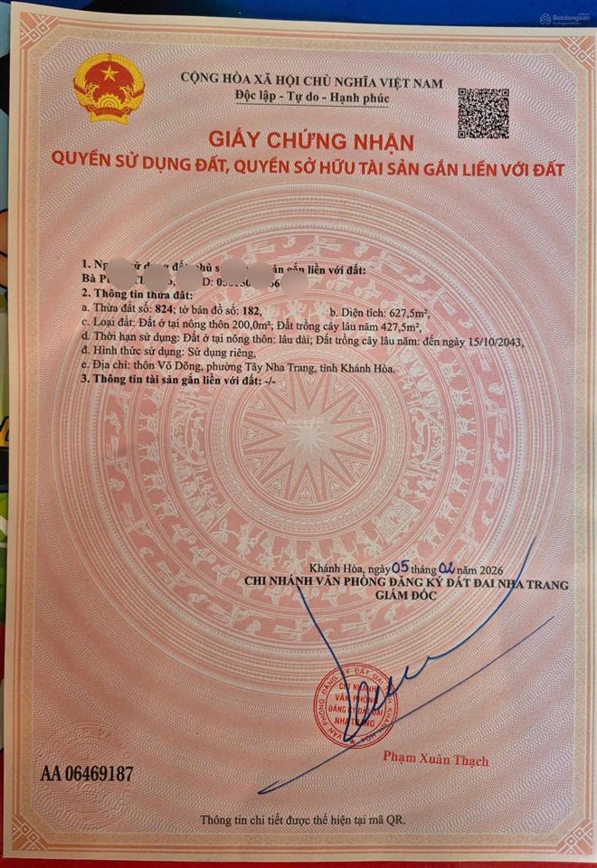 Bán đất đường võ nguyên giáp, võ dõng, vĩnh trung, nha trang. dt 627m2. ngang 18m. sổ hồng. giá tốt