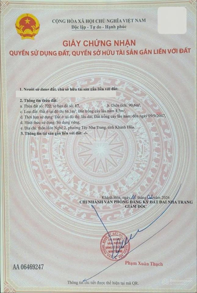 Bán đất đường trạm điện, vĩnh ngọc, nha trang. dt 90,6m2. ngang 6m. sổ hồng. hướng bắc. giá 2,75tỷ