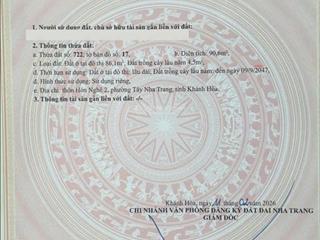 Bán đất đường trạm điện, vĩnh ngọc, nha trang. dt 90,6m2. ngang 6m. sổ hồng. hướng bắc. giá 2,75tỷ