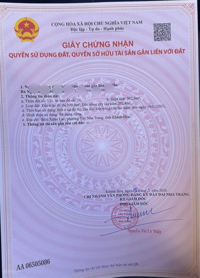 Bán đất tặng nhà cấp 4 đường xuân lạc, phường tây nha trang. khánh hoà. dt302m2. giá 28tr/m2