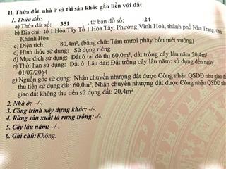 Bán lô góc đường nguyễn đức thuận, phường bắc nha trang. dt80,4m2. sổ hồng. giá3,650 tỷ
