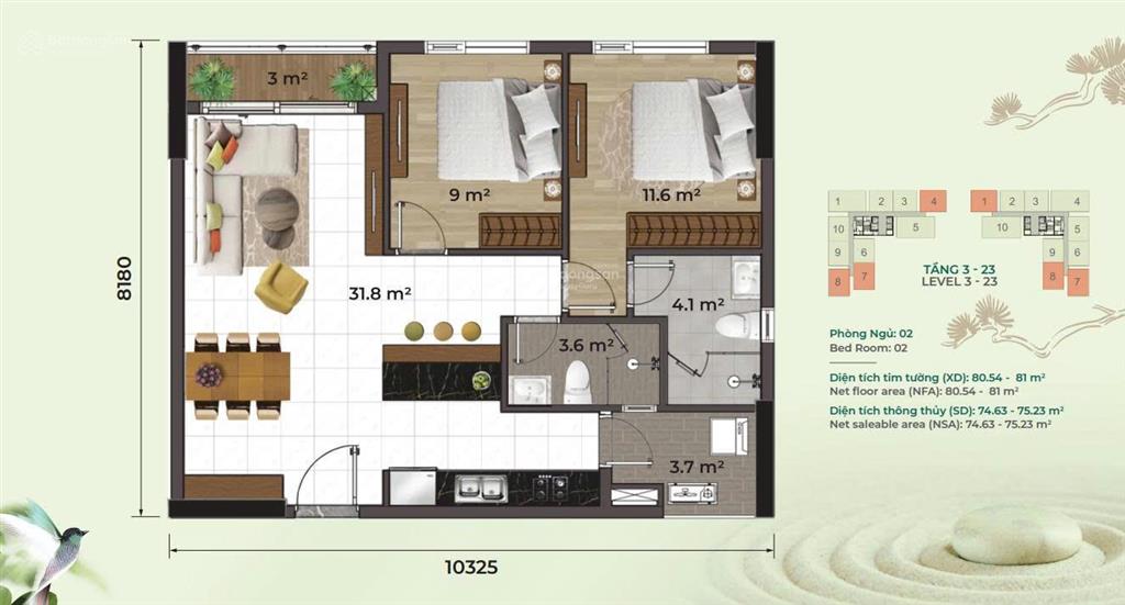 Bán căn góc 2pn 80m2  giá 5.45 tỷ  thoáng đẹp