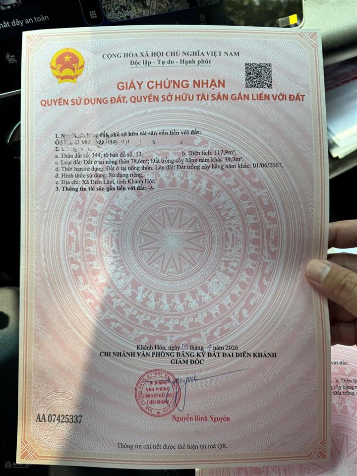 Bán đất diên khánh trục đường nhựa quy hoạch 24m tiện kinh doanh dt 120m2 chỉ 350 triệu full thổ