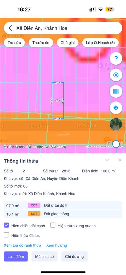 Chính chủ gửi bán đất kdc phú ân nam 2 dt 108m2 ngang 6m hướng nam giá 3,3 tỷ full thổ cư