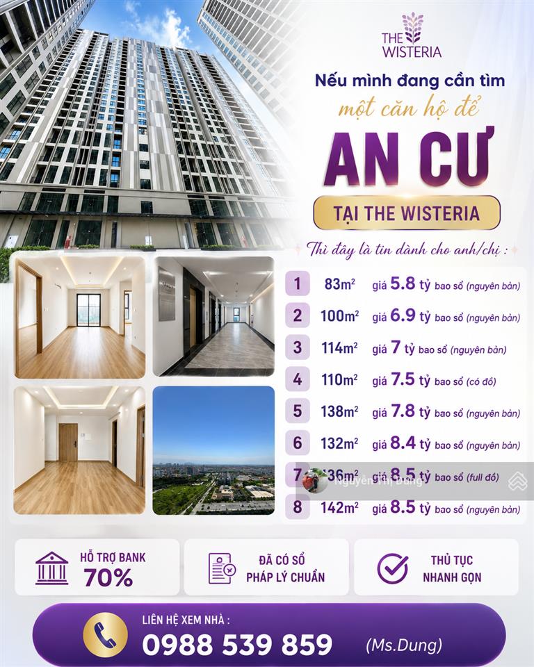 Quỹ căn chuyển nhượng giá tốt wisteria  sẵn sổ  có hỗ trợ bank  nhận nhà ngay 