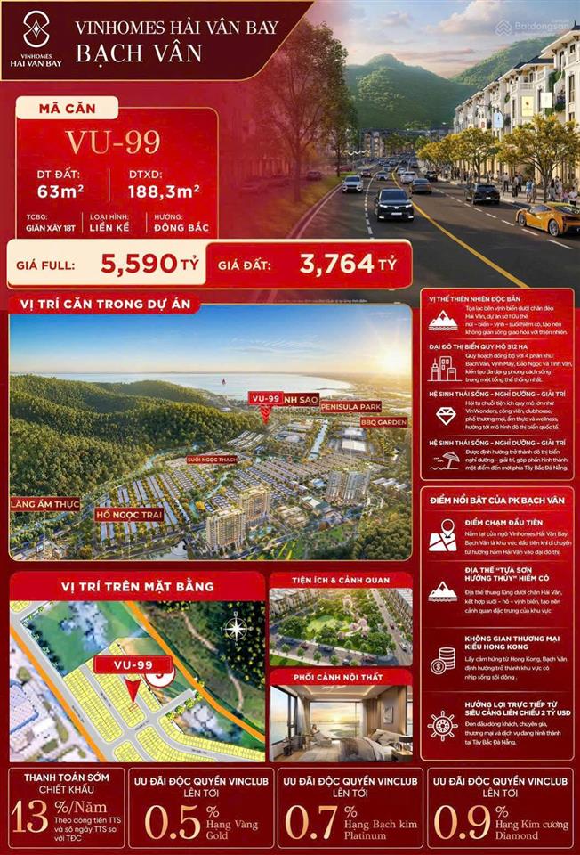 Sở hữu nhà phố 63m2 chỉ 5,590 tỷ đồng tại bạch vân vinhomes hải vân bay.  0986 006 ***