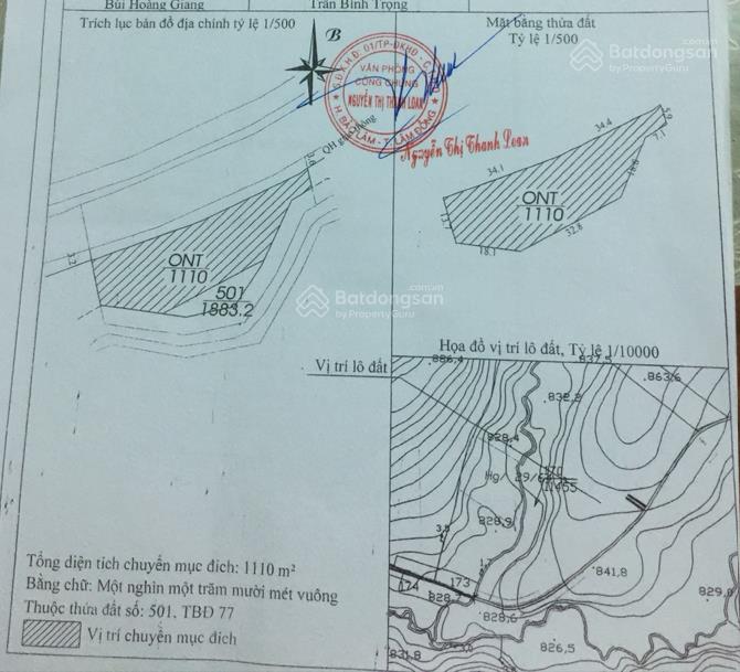 Thổ cư 1.110m2 (1450m2, 68m mt) đông nam đt 725 lộc ngãi, 4 tỷ