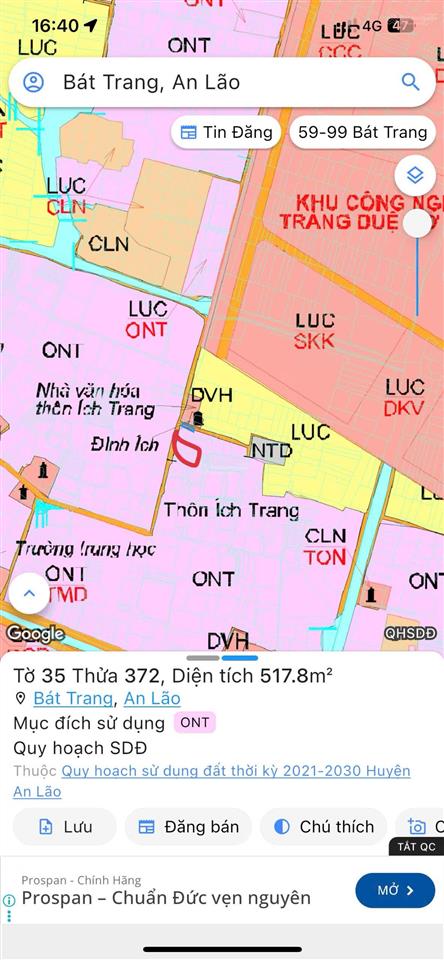 Lô đất 88m mặt đường nhựa ích trang rộng gần cổng phụ kcn tràng duệ 3 tiềm năng x2, x3 giá 1.63 tỷ