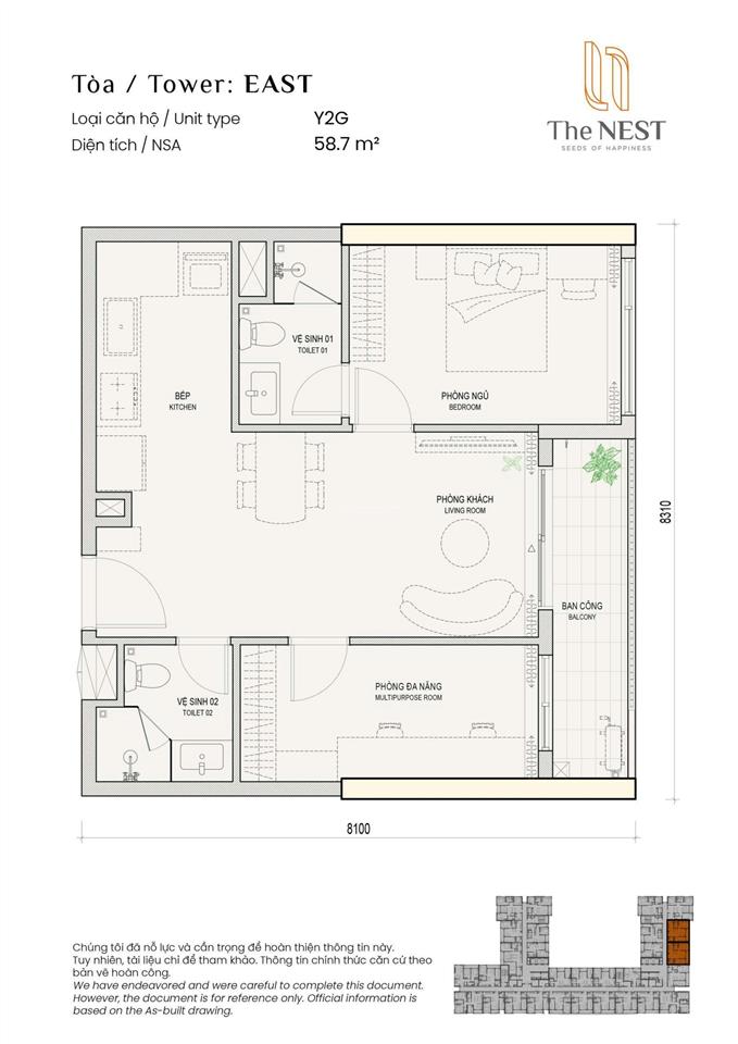 Mở bán căn hộ the nest studio 34,2m2 tầng 21 cạnh siêu thị aeon và trường singapore cho thuê 9tr/th