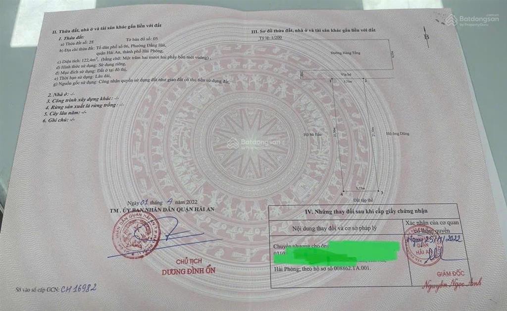Lô đất đẹp mặt đường hàng tổng, hải an diện tích 122m2, ngang 5,75m, hướng bắc, 0704 197 ***