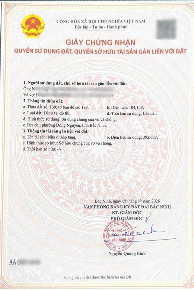 Bán nhà 4 tầng, 104m2 mặt tiền 5m, sát cạnh trường đại học tdtt từ sơn bắc ninh