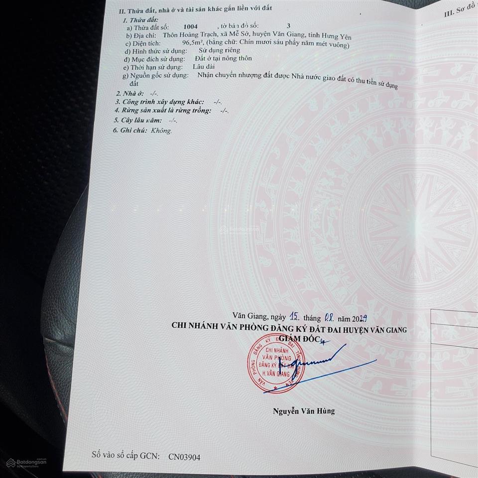 Cần bán 96.5m đất tại hoàng trạch mễ sở văn giang hưng yên đường rộng 10m ngay vành đai 4 150m