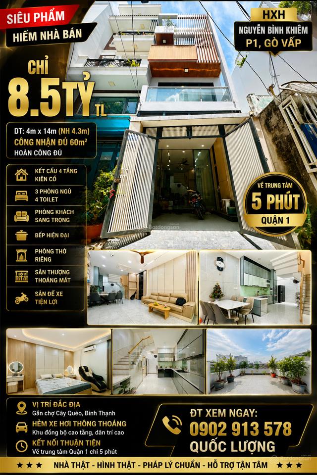 Siêu phẩm hxh nguyễn bỉnh khiêm chỉ 8.5 tỷ tl
diện tích đẹp 4m 14m nở hậu 4,2m, 60m2, 222m2 sàn