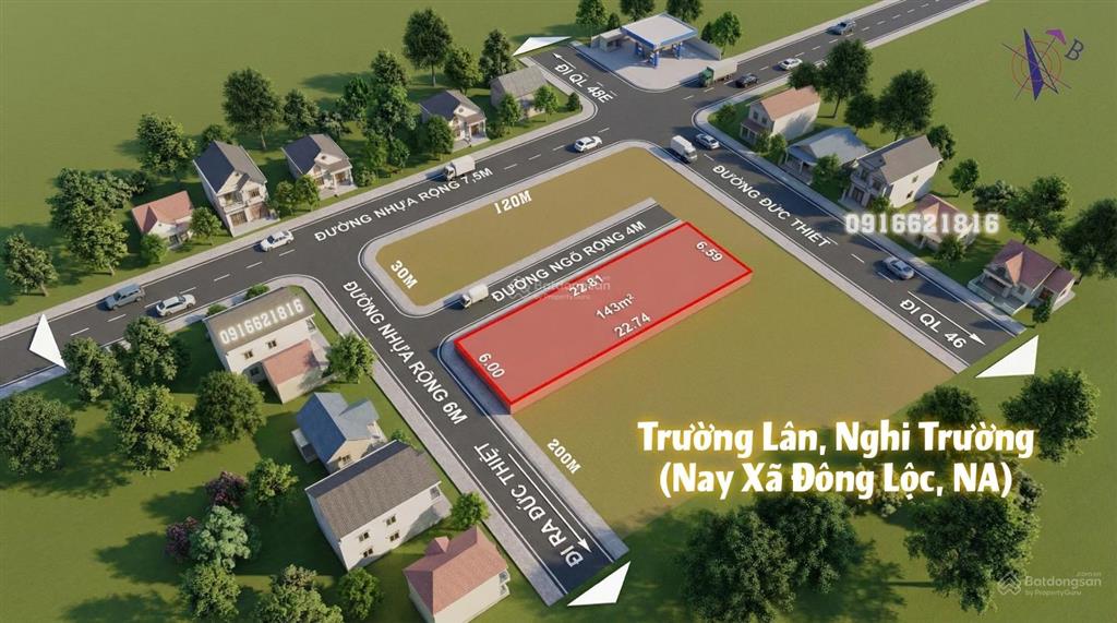 Bán lô góc 2 mặt tiền, sát đường đức thiết. mặt tiền 6m.  0916 621 ***