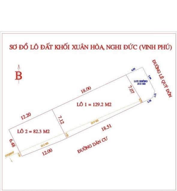 Bán lô góc mặt đường lê quý đôn, p. nghi đức (nay p. vinh phú). 129,2 m2. mặt tiền 7.07m.