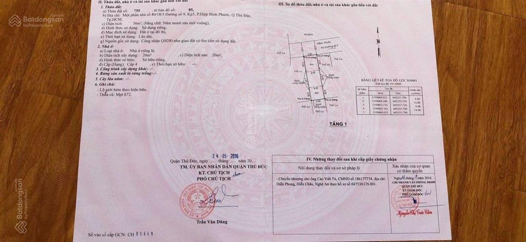 Bán đất đường số 9, hiệp bình phước, thành phố thủ đức. diện tích 56m2 (4x14m) giá 4 tỷ 750