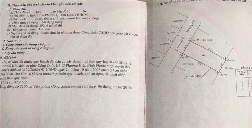 Bán gấp đất hiệp bình phước  thủ đức. dt 54m² chỉ 4,6 tỷ
