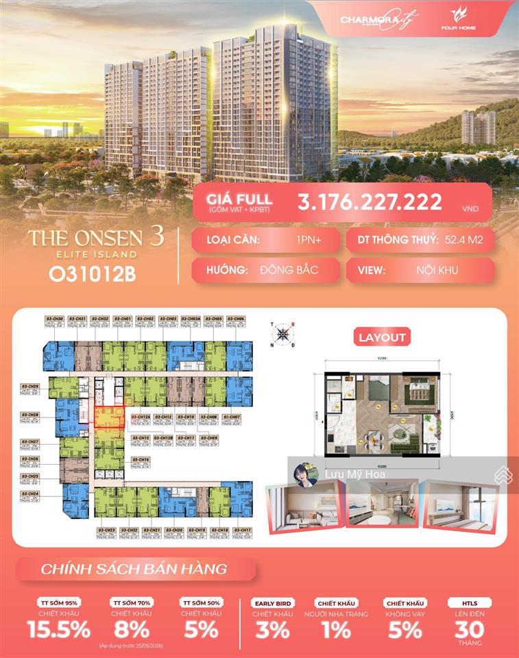 Quỹ căn độc quyền toà onsen 3 giá trực tiếp chủ đầu tư, giá tốt miễn lãi đến 30 tháng