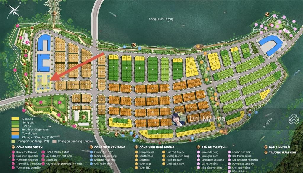 Bán căn 2 pn tầng trung mã căn 20 đông nam, view sông và phố toà onsen 3, giá gốc cđt