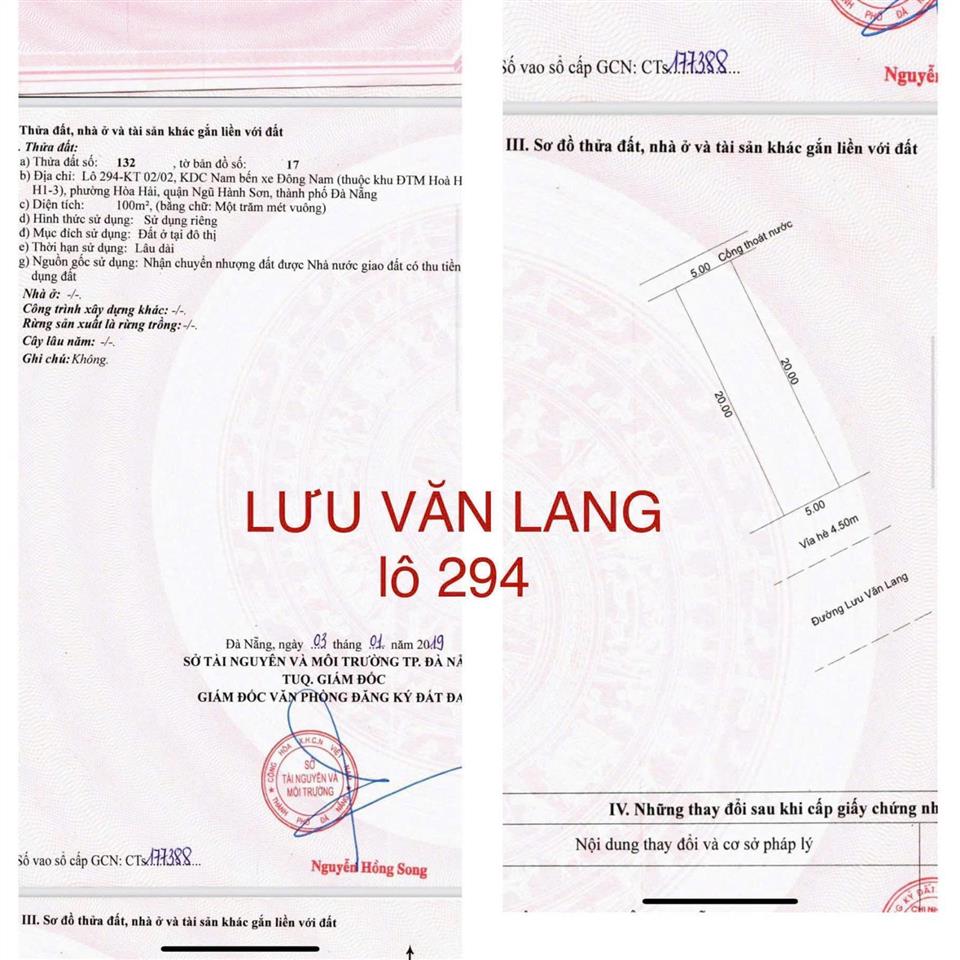 Bán cặp đất biển lưu văn lang, p. ngũ hành sơn, đà nẵng