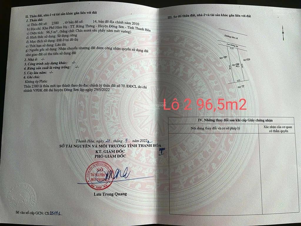 Chính chủ bán đất 100m đường 3 ô tô con tránh tại thị trấn rừng thông