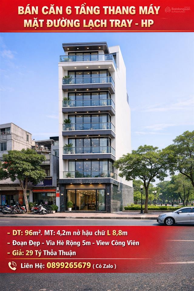 Bán nhà 6 tầng thang máy xây mới x 96m mặt đường lạch tray. view đẹp. giá 29 tỷ