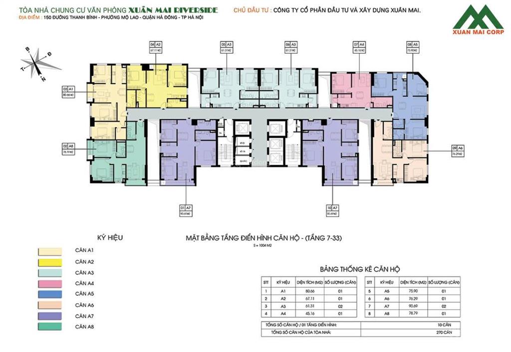 Bán căn 1pn  1vs  45m2 giá 3,65 tỷ tòa xuân mai riverside mỗ lao, hà đông