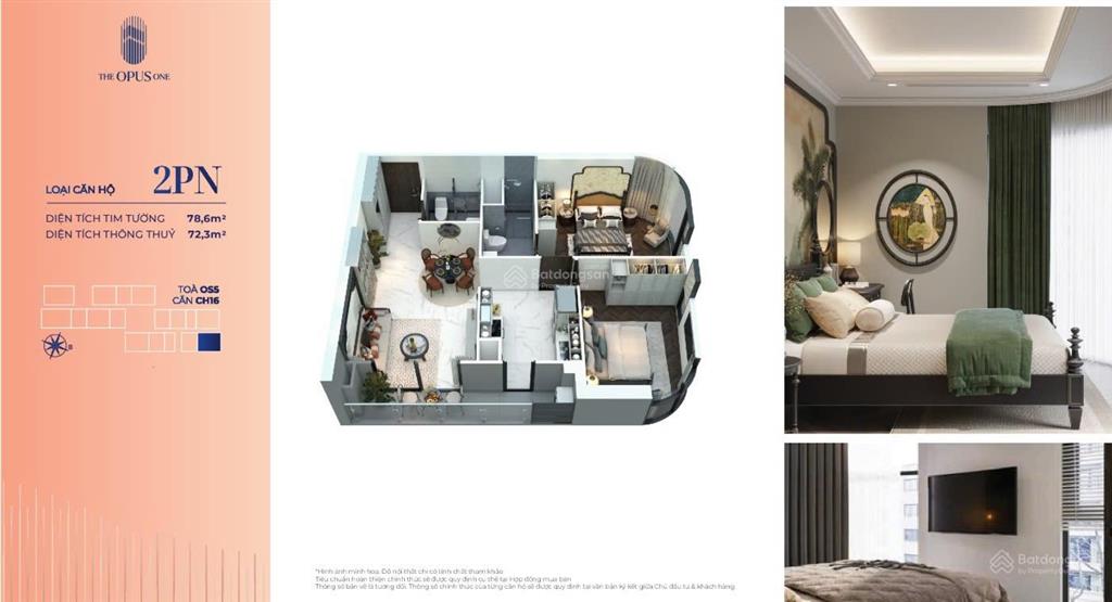 Căn 2pn 2wc rộng 83m² opus one vinhomes grand park. giá tốt 5.3 tỷ/căn