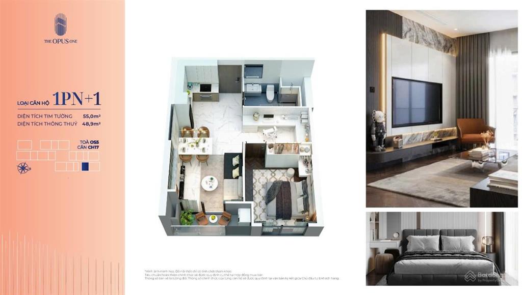Căn 2pn 2wc rộng 83m² opus one vinhomes grand park. giá tốt 5.3 tỷ/căn
