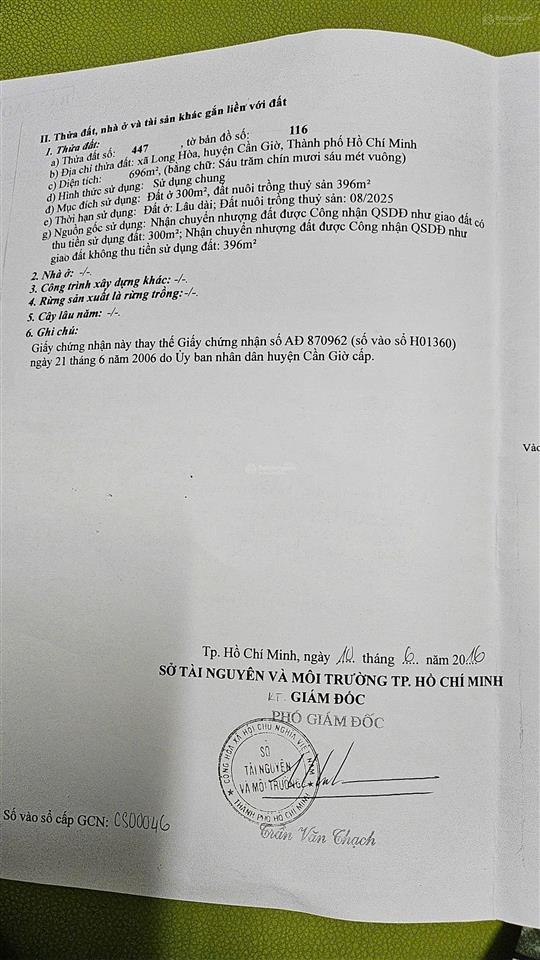 Cắt lỗ bán xây biệt thự dt 696 m2 có 300 m2 ont.sát ngay dự an vinhomes cần giờ.giá 38tr/m2