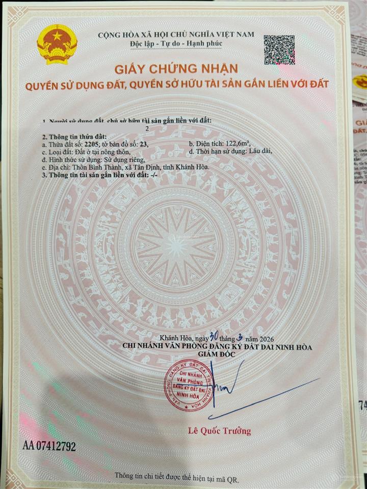 Bình thành tân định cạnh khu tái định cư 6 triệu/ m2 ( bớt lộc )