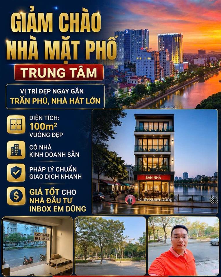 Giảm 1,5 tỷ nhà mặt phố trung tâm gần trần phú, nhà hát lớn ~100m còn 19.5 tỷ
