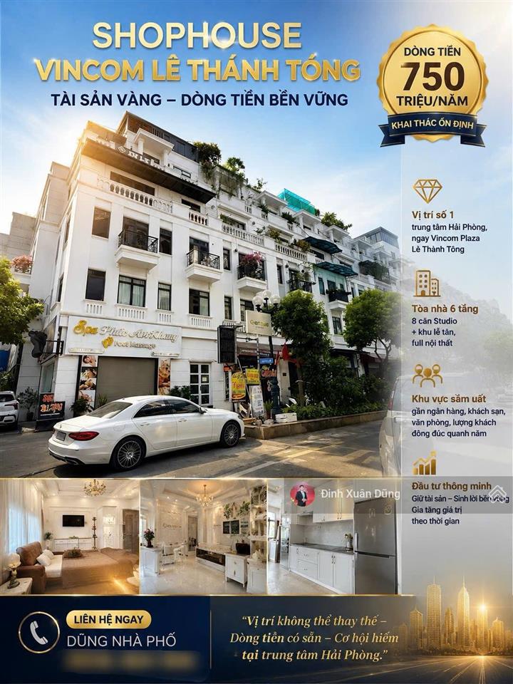 Shopphouse lê thánh tông 70m 6 tầng có dòng tiền hàng năm 500 triệu, giảm chào 2 tỷ