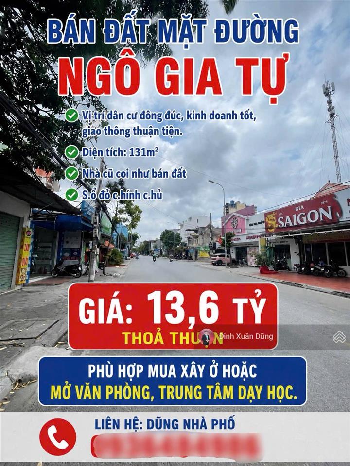 Bán nhà mặt đường ngô gia tự 131m điểm đẹp giá tốt chỉ hơn chục tỷ