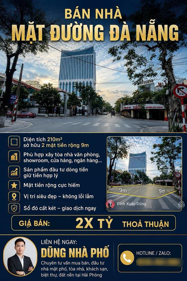Mặt đường đà nẵng 210m² mt 9m vuông đẹp, hai mặt tiền giá cực tốt 28,5 tỷ