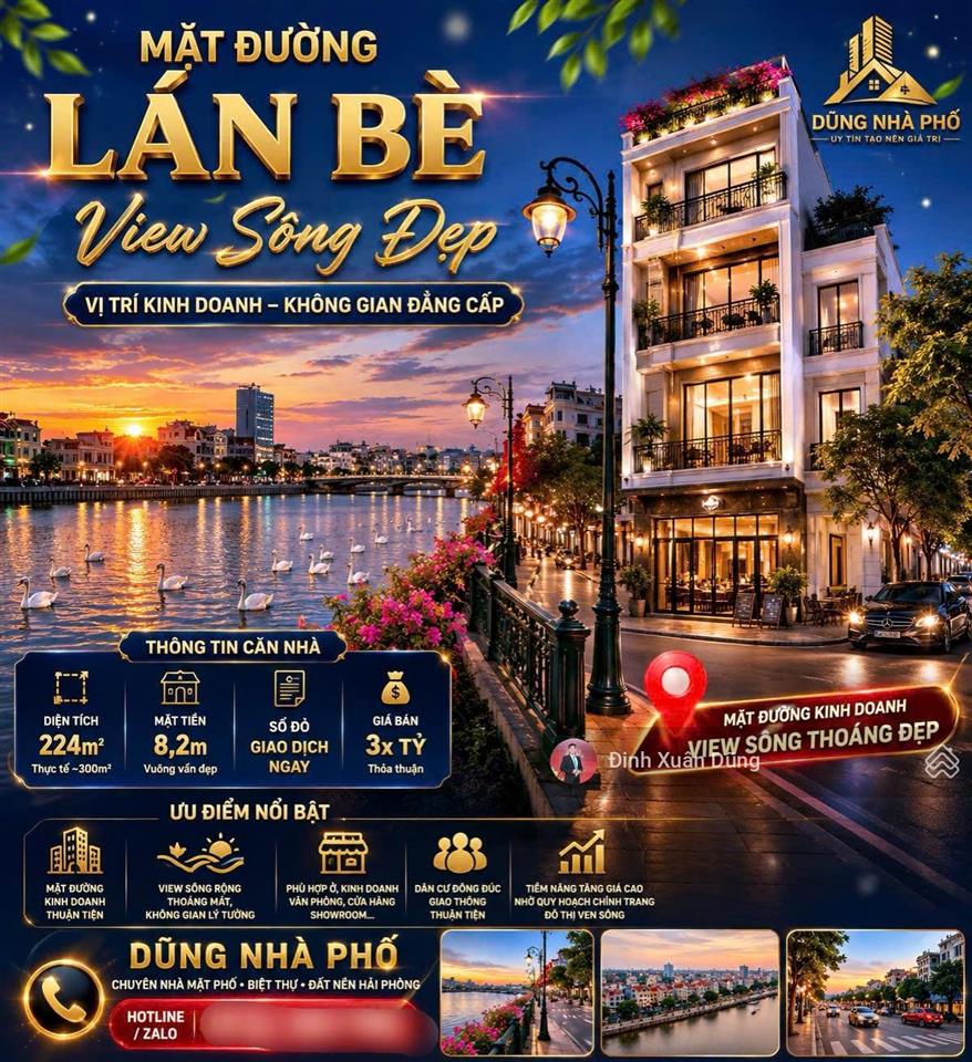 Mặt đường lán bè mặt tiền 8,2m view sông đẹp thích hợp đầu tư xây dựng biệt thự, tòa nhà.
