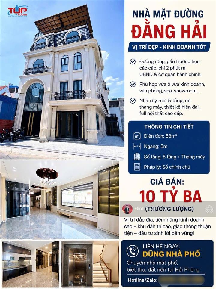 Mặt đường đằng hải xây mới hiện đại 83m2 5 tầng chỉ 10,3 tỷ
