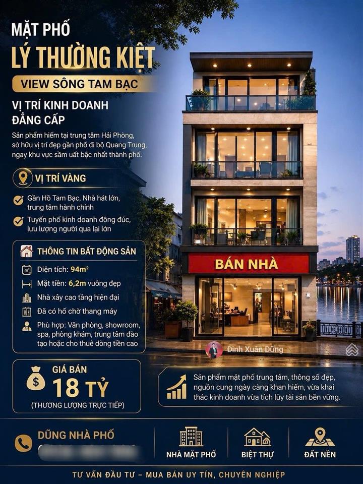 Mặt phố lý thường kiệt gần sông tam bạc 94m mt6,2m chủ nhà giảm sâu 500 triệu