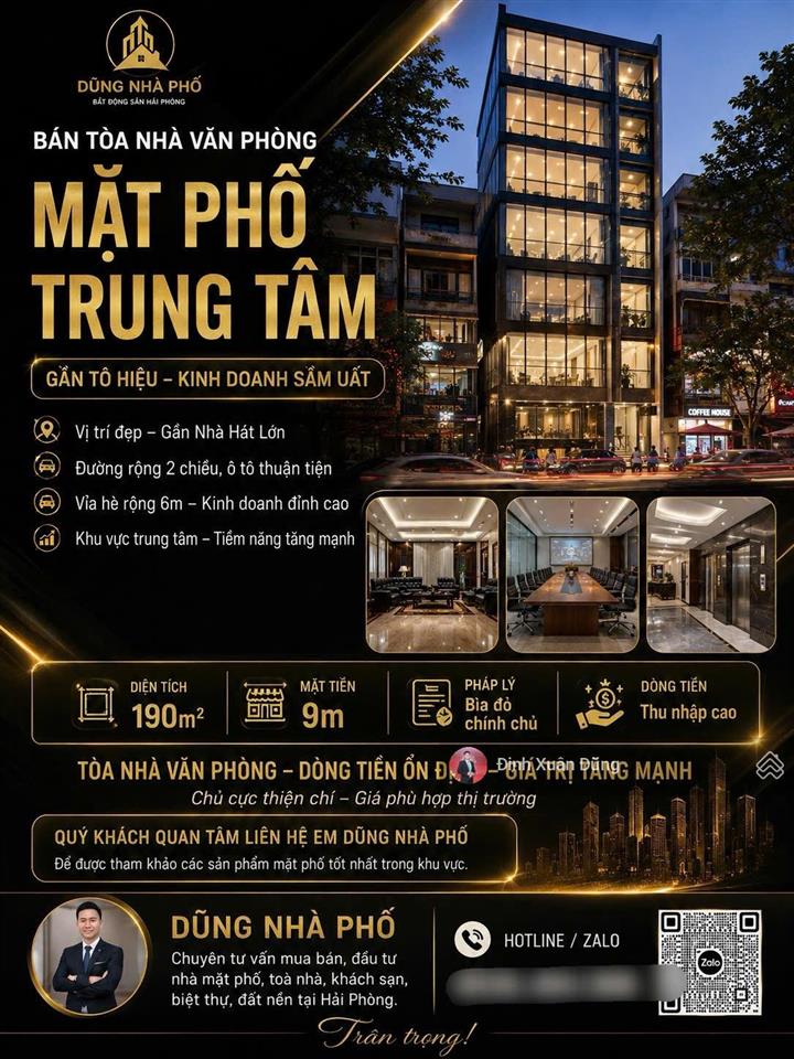 Mặt phố trung tâm 190m2 mặt tiền đẹp 9m gần ngay tô hiệu, toà nhà có dòng tiền thu nhập tốt