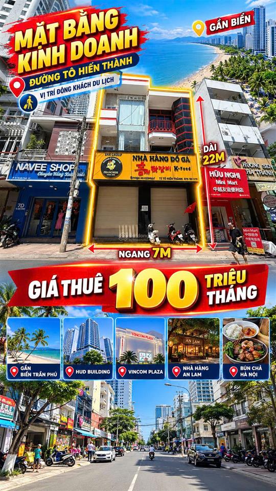 Cho thuê nhà 4 tầng mặt tiền đường tô hiến thành, ngang đẹp 7m. giá 100 triệu/tháng
