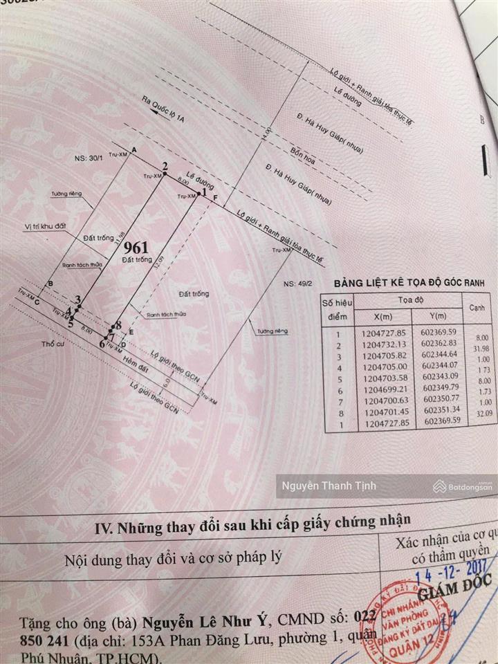 Bán đất 2 mặt tiền trước  sau đường hà huy giáp