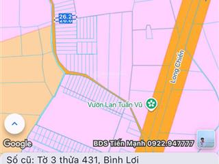 Chính chủ cần bán gấp lô đất mặt tiền đường long chiến 115m2 sổ riêng thổ cư 0823 312 ***