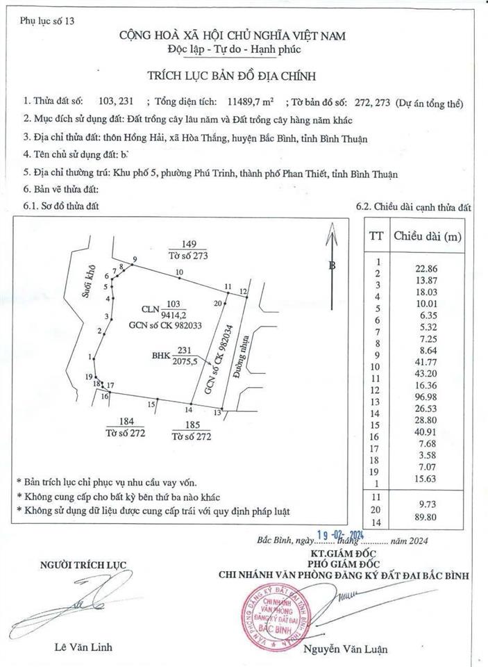 Bán 11.489m2 đất hòa thắng, bắc bình, bình thuận  ngang 96,98m nở hậu 126,38m  giá 35 tỷ
