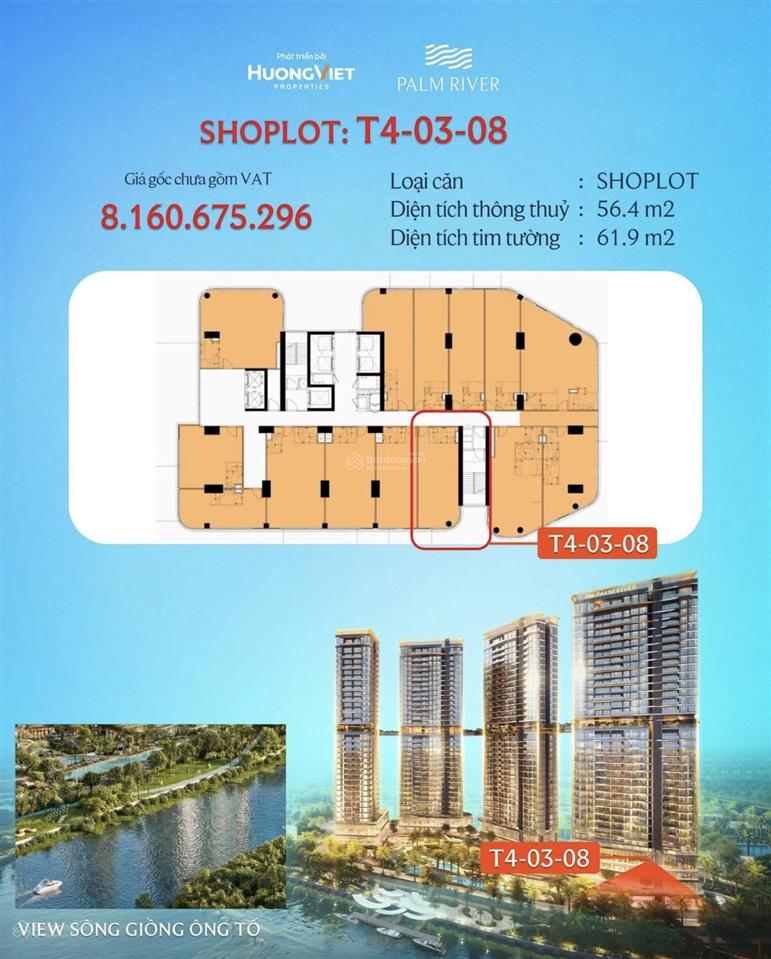 Bán shop lot palm river nam rạch chiếc 61.9m giá 8.1 tỷ sở hữu lâu dài, kinh doanh tốt